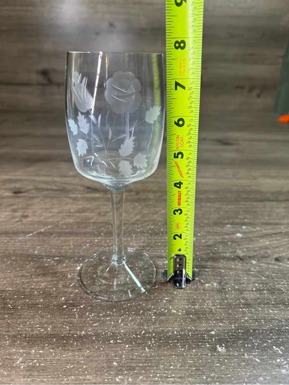 (3) Vintage Toscany Etched Floral Wine Crystal Glass Set of 3